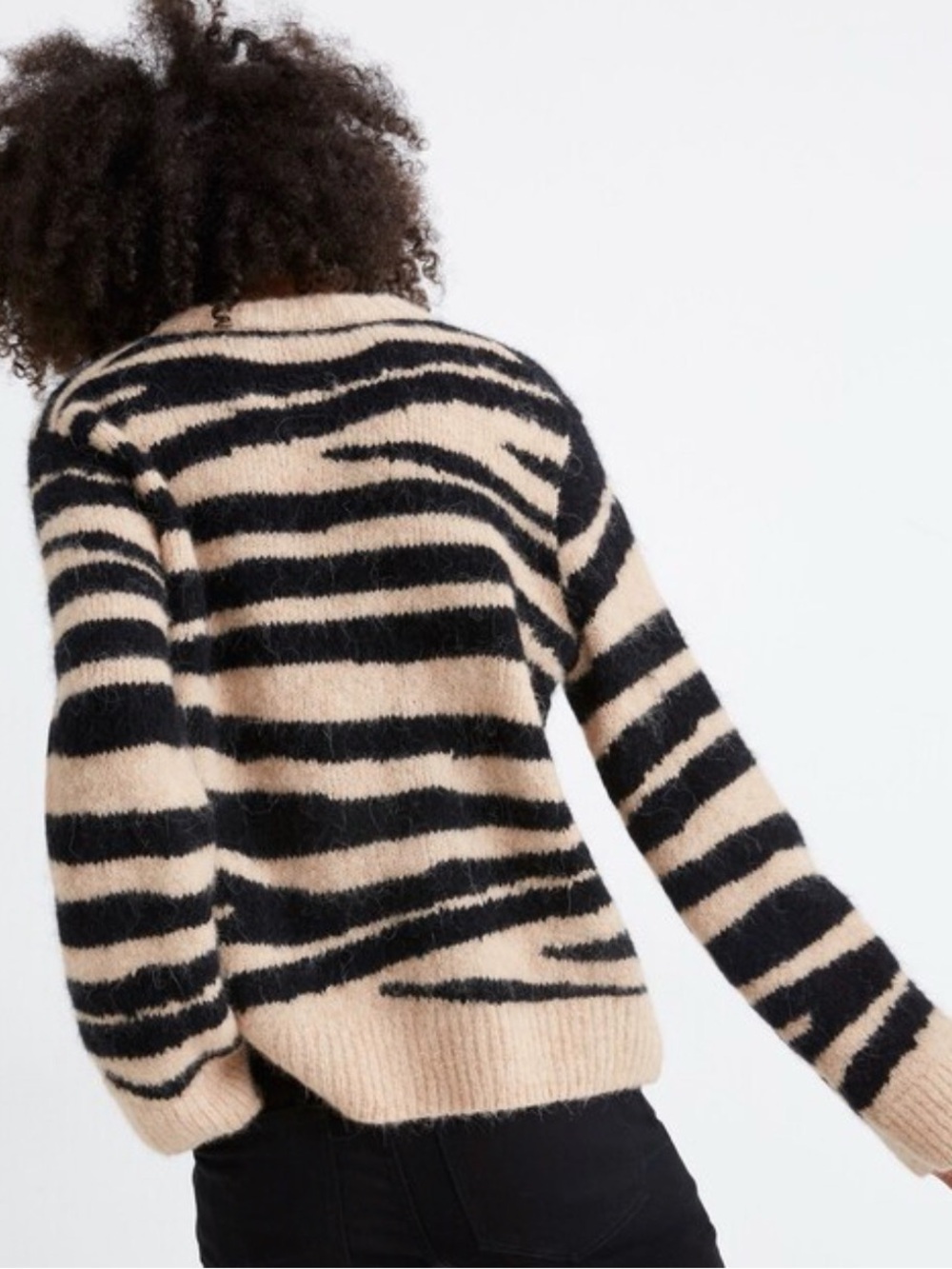 Madewell Beige and Black Zebra-Stripe Women's Sweater